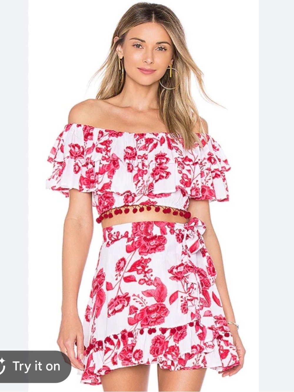 Lovers + Friends Alicia Set Ruffle Top & Wrap Mini Ruffle Skirt Size XS